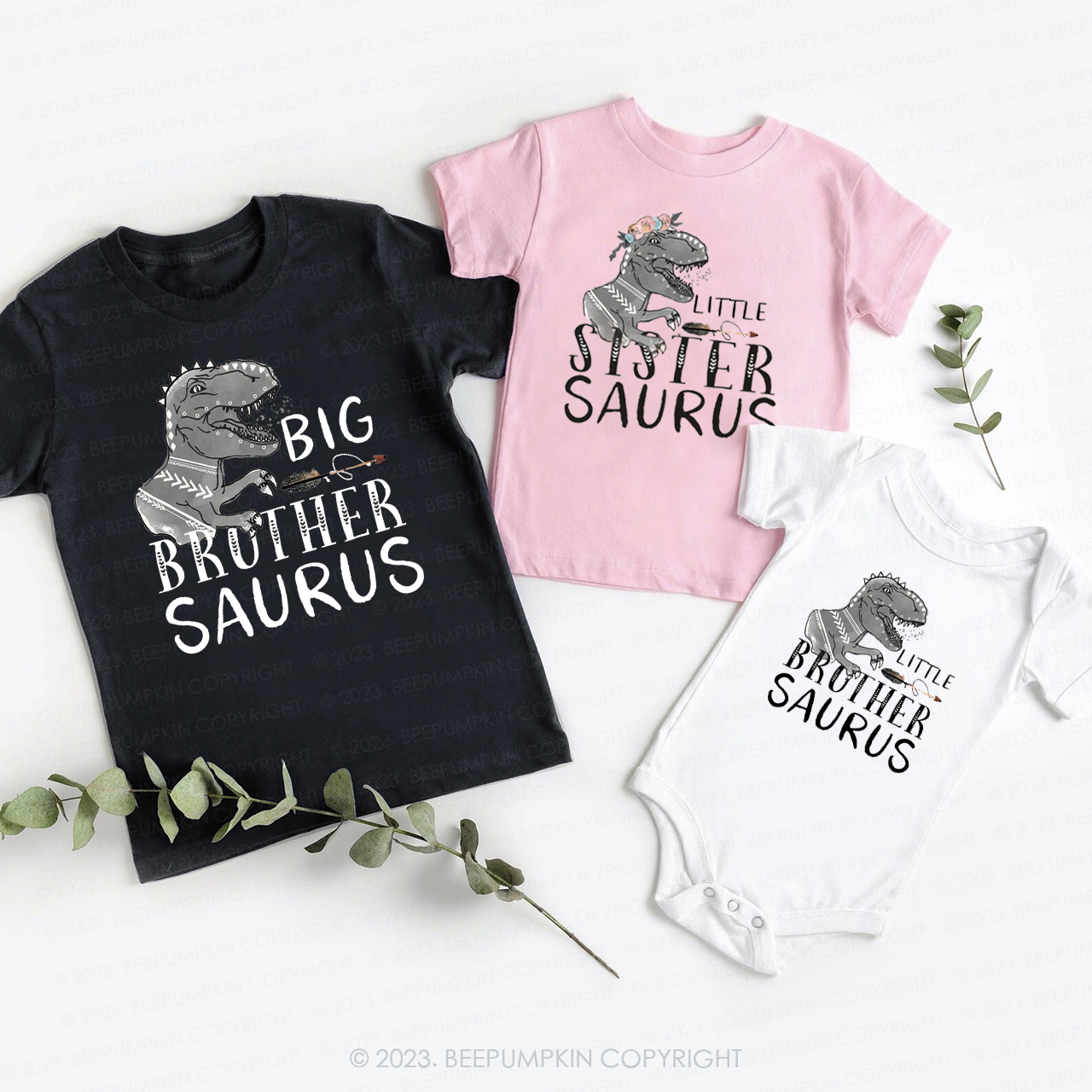 Personalized Brother and Sister Saurus Matching Tees For Siblings