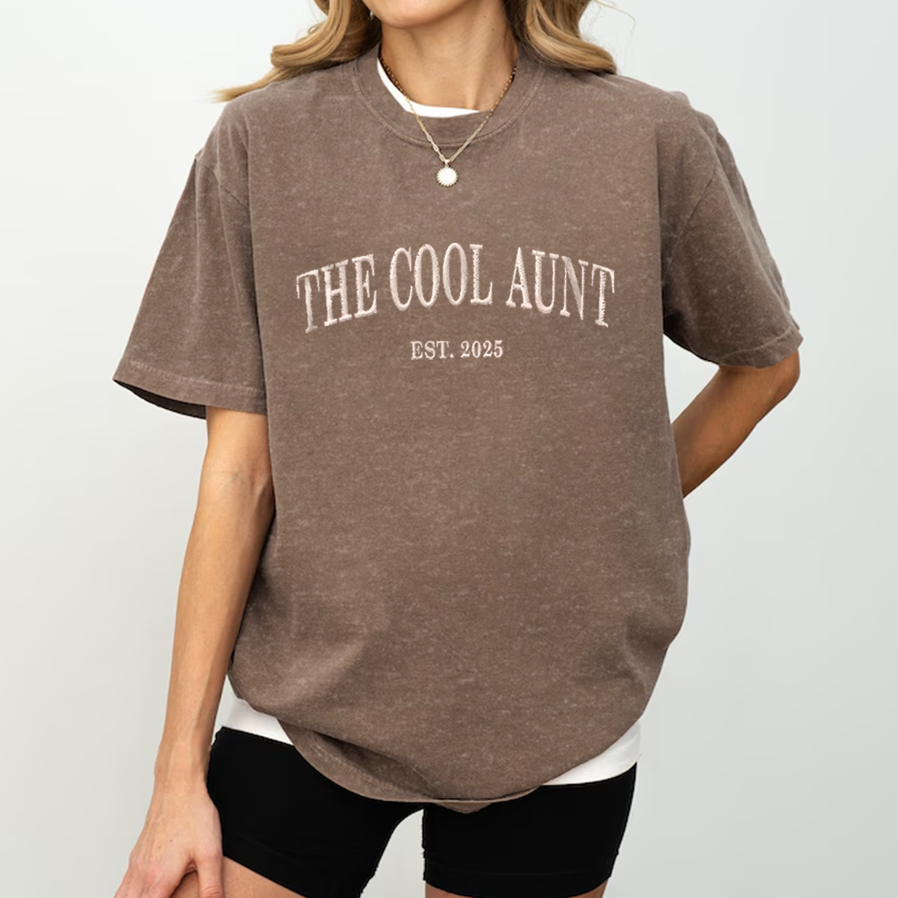 The Cool Aunt Embroidered Auntie Washed Tees