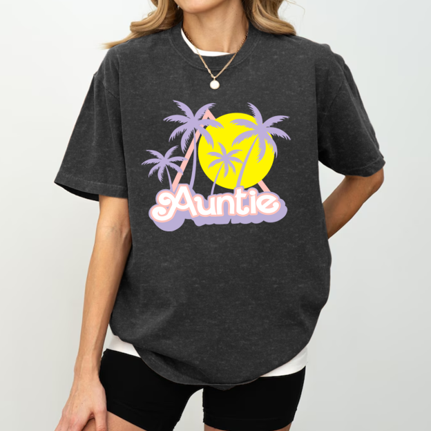 Coconut Tree Sunset Aunt Washed T-Shirts 