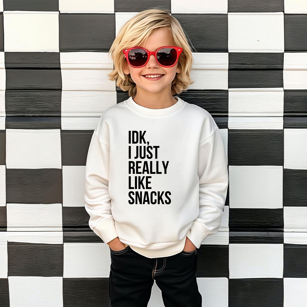 IDK I Just Really Like Snacks Kids Sweatshirt