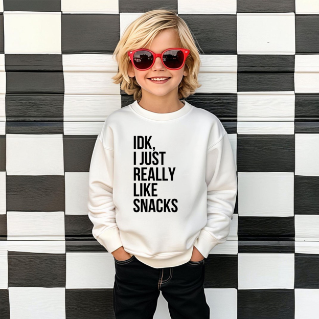 IDK I Just Really Like Snacks Kids Sweatshirt