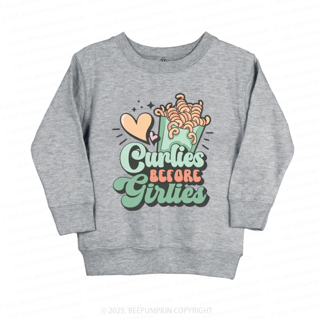 Curlies Before Girlies Valentine's Day Kid's Sweatshirt
