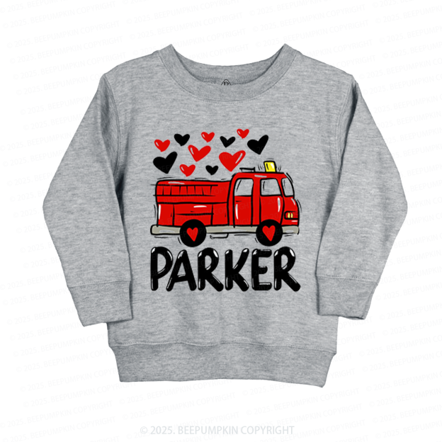 Fire Truck Valentine's Day Kid's Sweatshirt