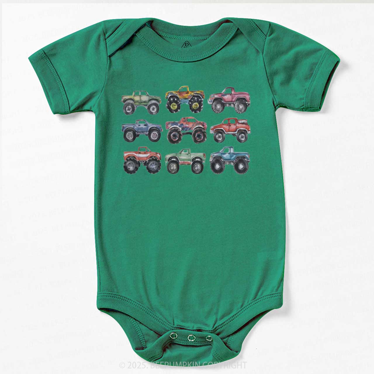 Retro Monster Trucks In A Row Bodysuit Beepumpkin