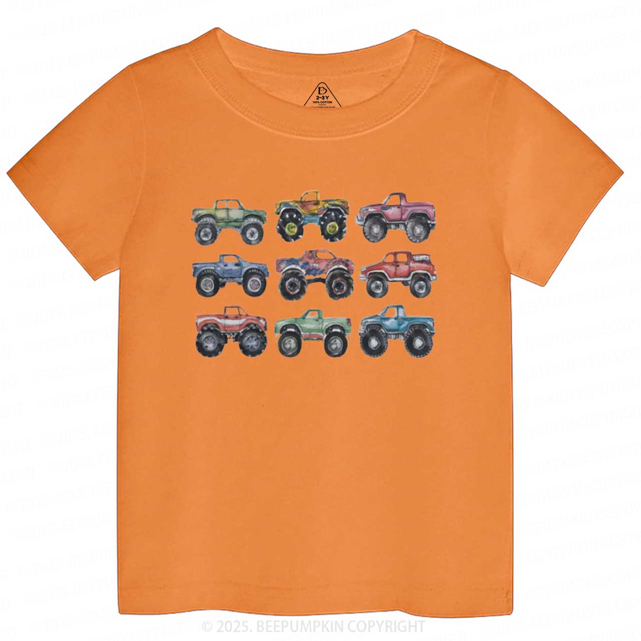 Retro Monster Trucks In A Row Toddler&Kid's Tees Beepumpkin