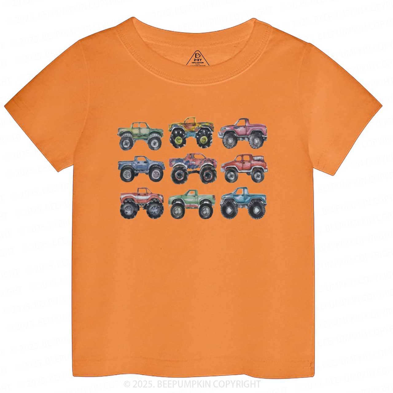 Retro Monster Trucks In A Row Toddler&Kid's Tees Beepumpkin