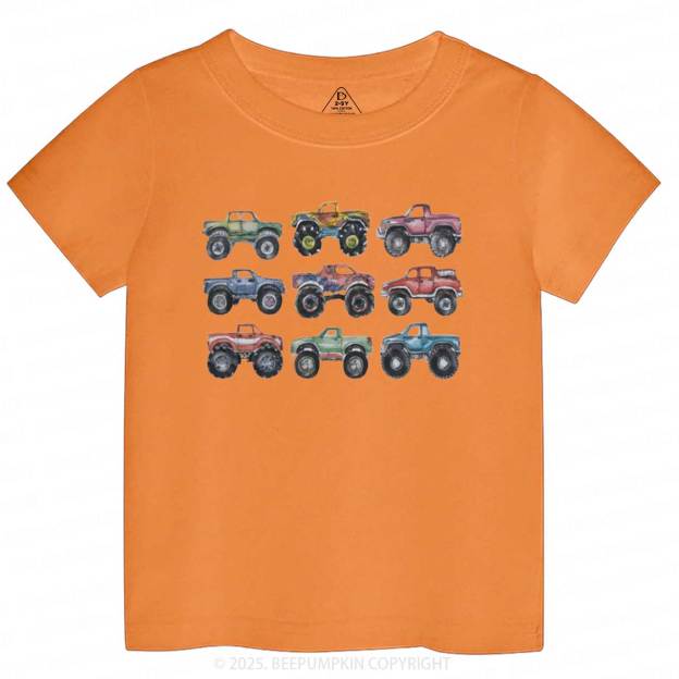 Retro Monster Trucks In A Row Toddler&Kid's Tees Beepumpkin
