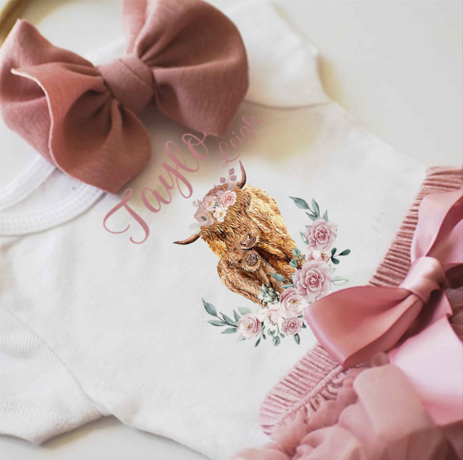 Cow Pink Floral Tutu Baby Girl Oufit Set