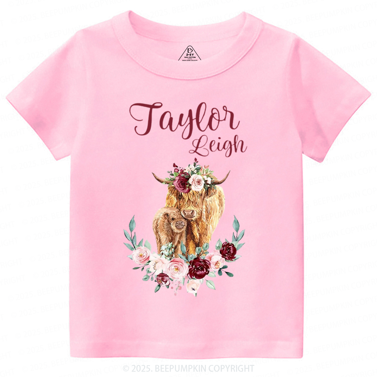 Personalized Name Highland Cow Baby Toddler&Kid's Tees Beepumpkin
