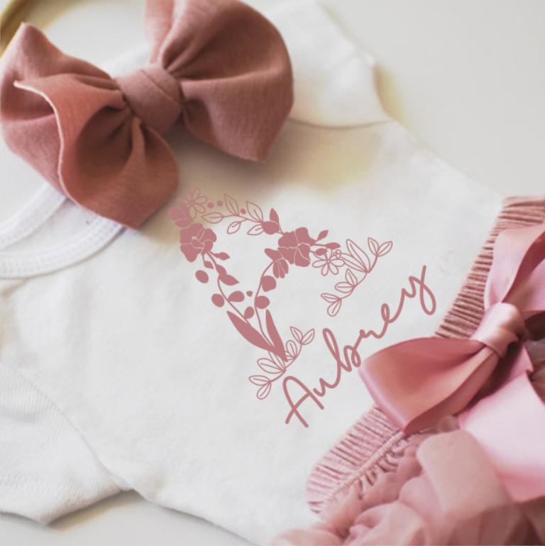 Personalized Flower Vine Name Tutu Baby Girl Oufit Set