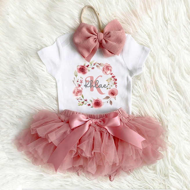 Personalized Name Garland Tutu Baby Girl Oufit Set