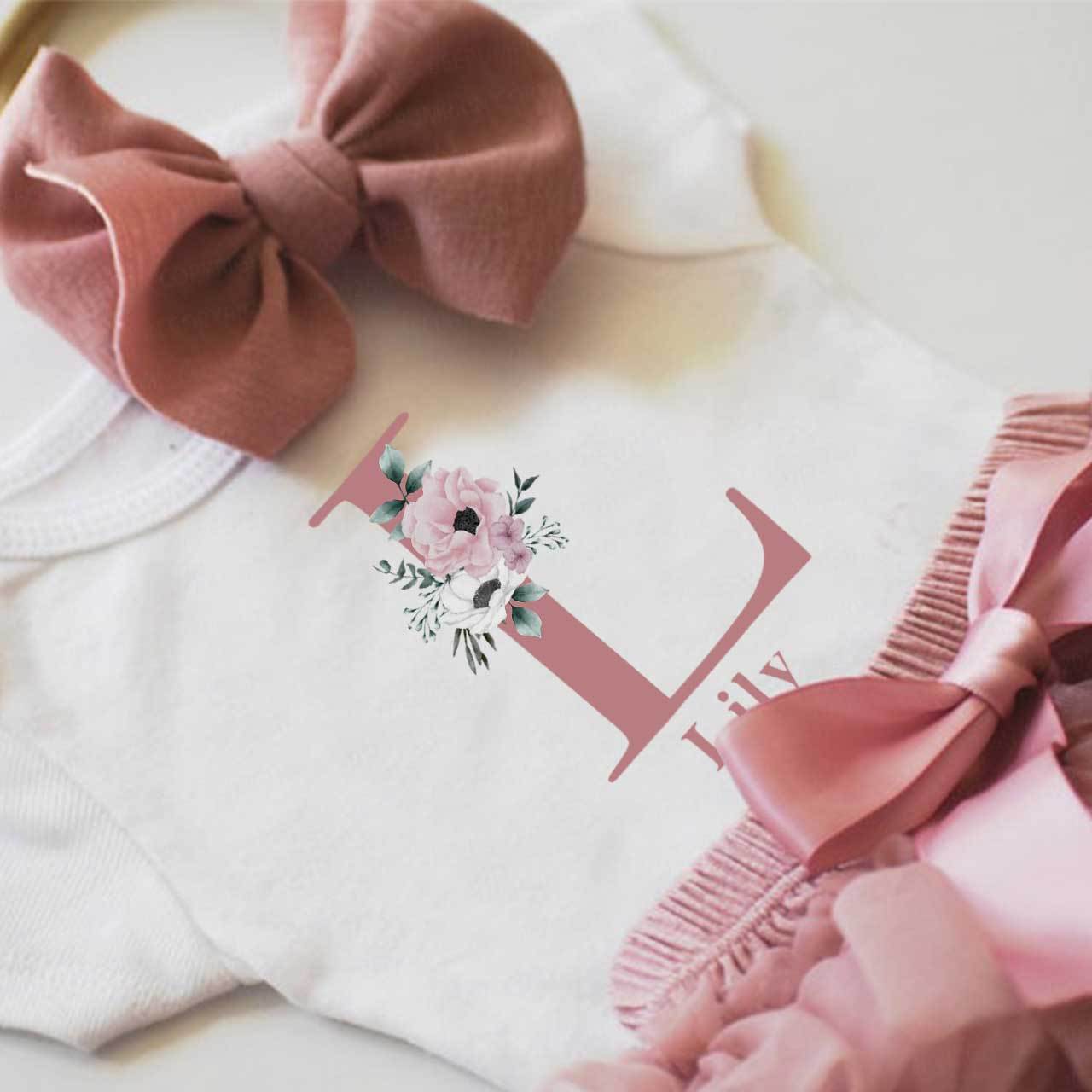 Personalized Floral Name Baby Girl Tutu Outfit Set (3 Pieces)