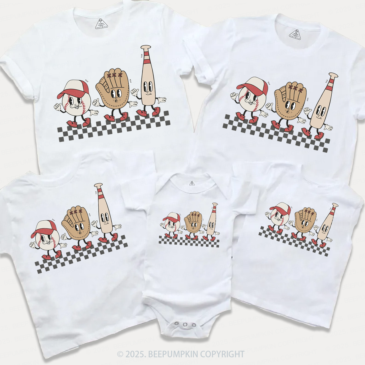 Baseball Vibes Variation Checkered Family Matching Tees Beepumpkin