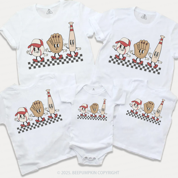 Baseball Vibes Variation Checkered Family Matching Tees Beepumpkin