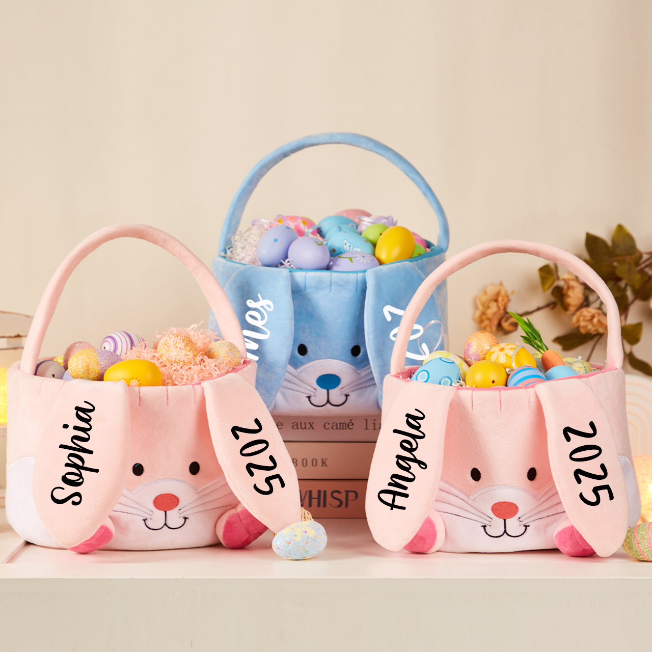 Personalized Name Easter Plush Bunny Basket