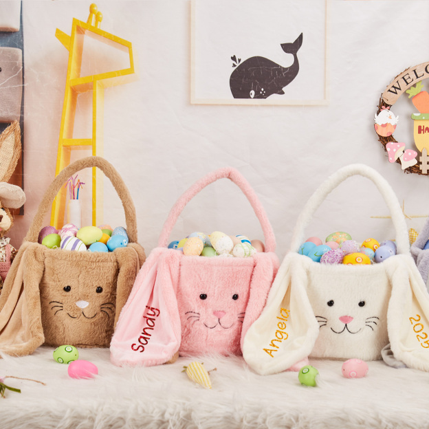 Personalized Name Bucket-Shaped Plush Rabbit Basket