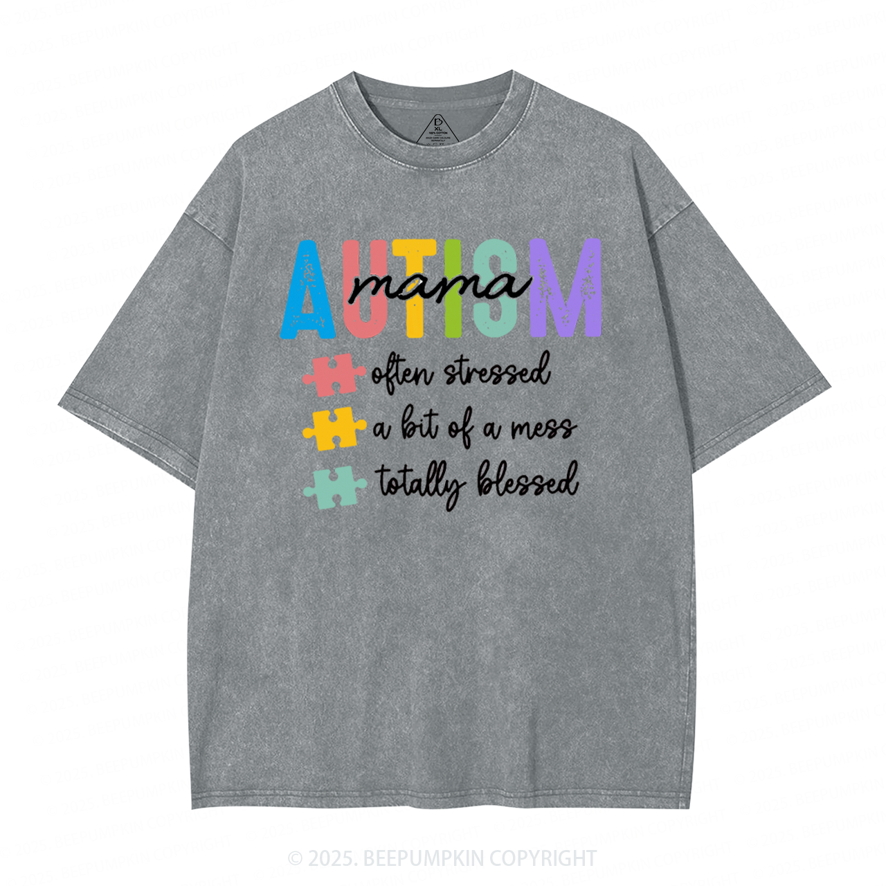 Awareness Autism Mama Washed T-Shirts