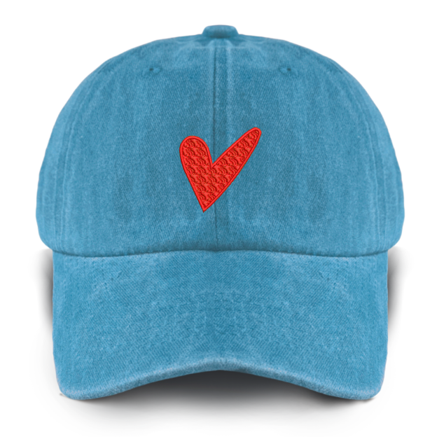 Red Love Heart Washed Baseball Cap For Kids