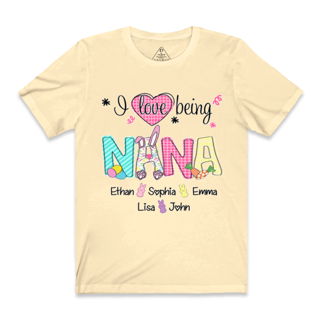 Personalized I Love Being Nana Easter Bunny And Grandkids Happy Easter T-Shirt