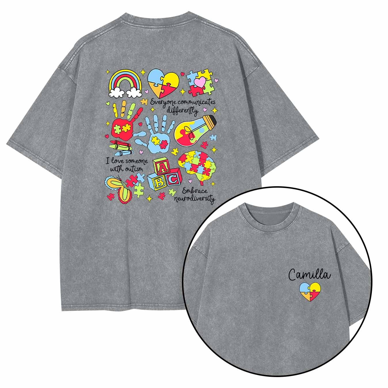 Personalized Autism Washed T-Shirts