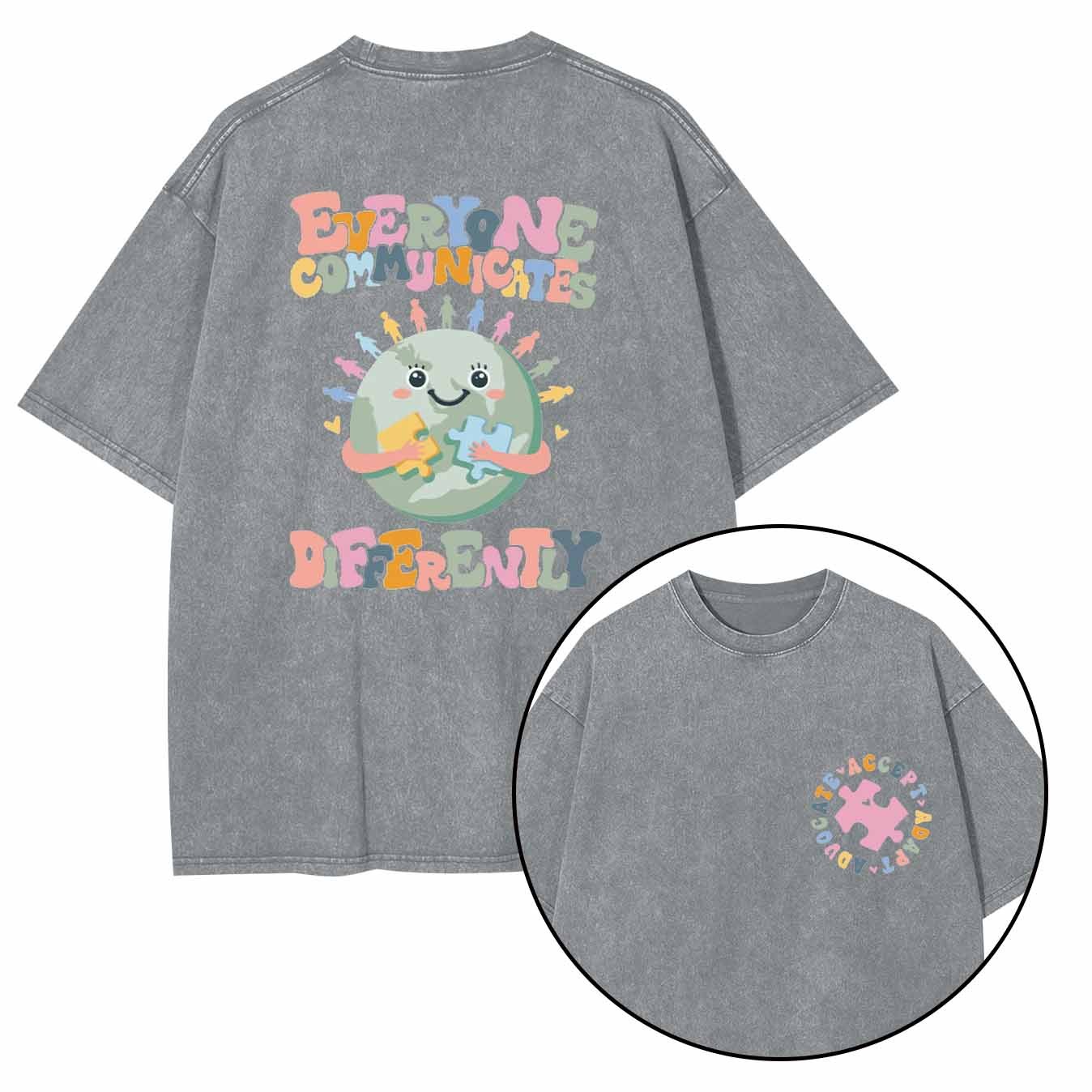 Everyone Communicates Differently Mama Washed T-Shirts