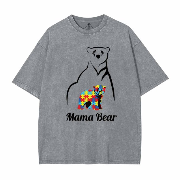 Autism Mama Bear Washed T-Shirts