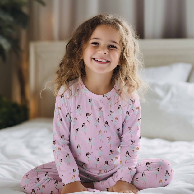 Glitter Ballerina Girls Two-Piece Pajama Set For Kids