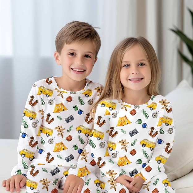 Watercolor Travel Two-Piece Pajama Set For Kids