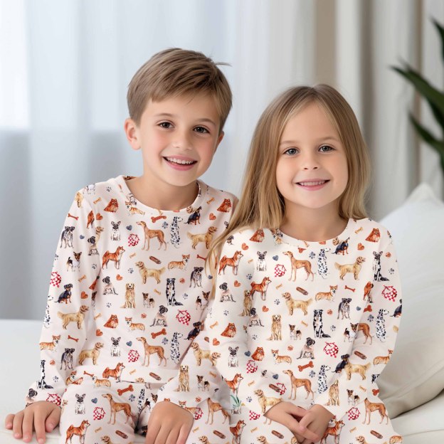 Watercolor Dogs Two-Piece Pajama Set For Kids