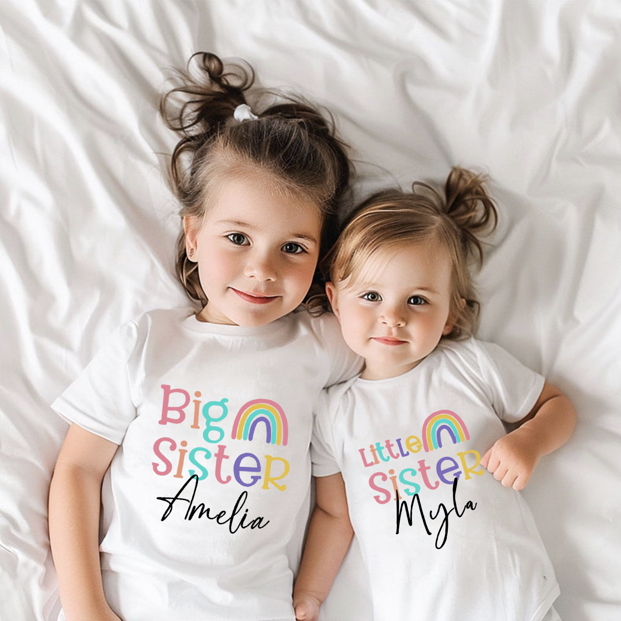 Personalised Name Rainbow Matching Tees For Siblings