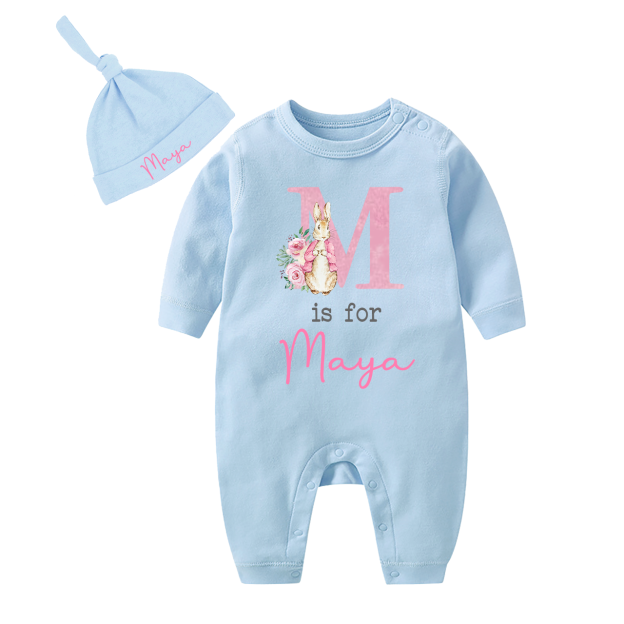 Personalized Pink Rabbit Romper And Hat Set
