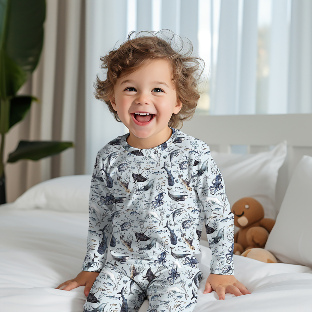 Watercolor Sea Life Two-Piece Pajama Set For Kids