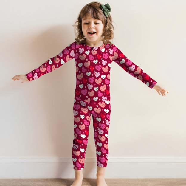Love Smiley Face Two-Piece Pajama Set For Kids