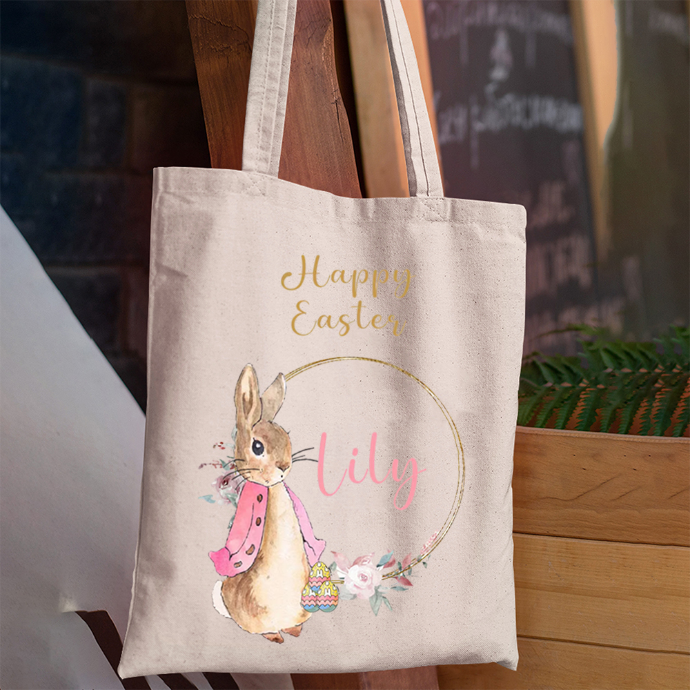 Personalized Name Happy Easter Bunny Tote Bag