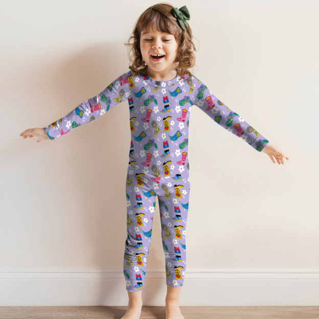 Floral Princess Cowboy Boots with Daisy Two-Piece Pajama Set For Kids