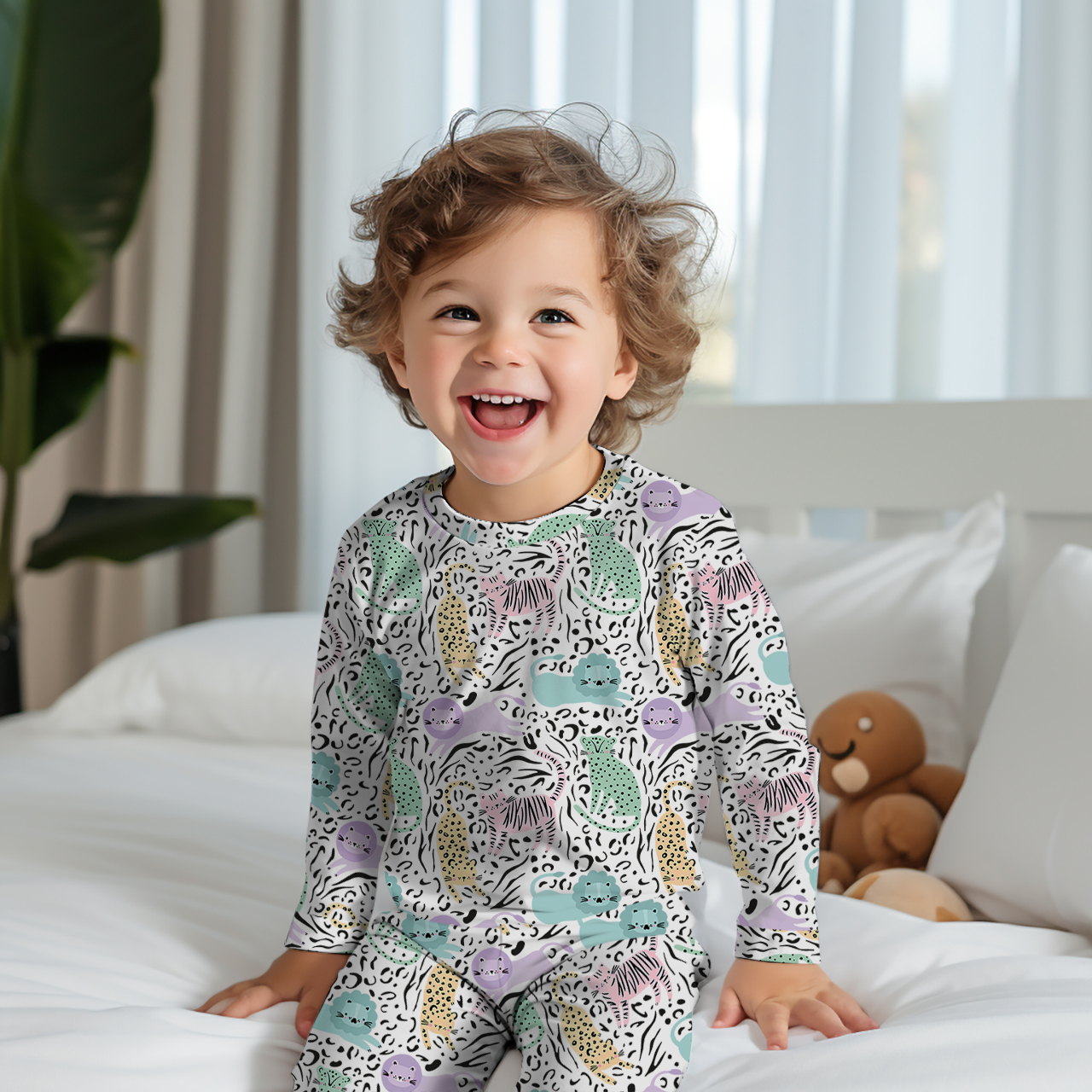 Wild Cat Two-Piece Pajama Set For Kids