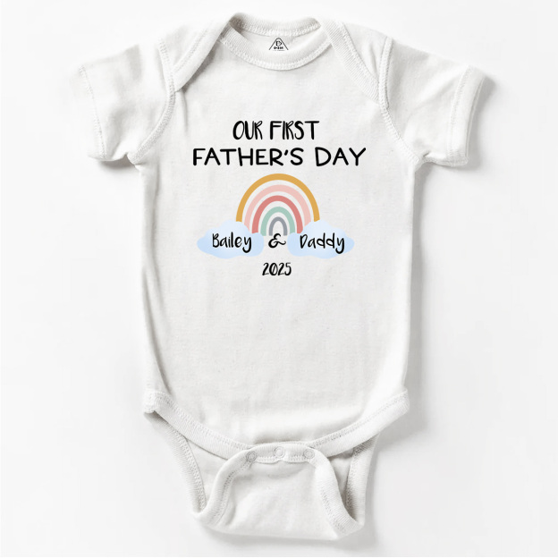 Personalization Our First Father's Day Rainbow Bodysuit For Baby