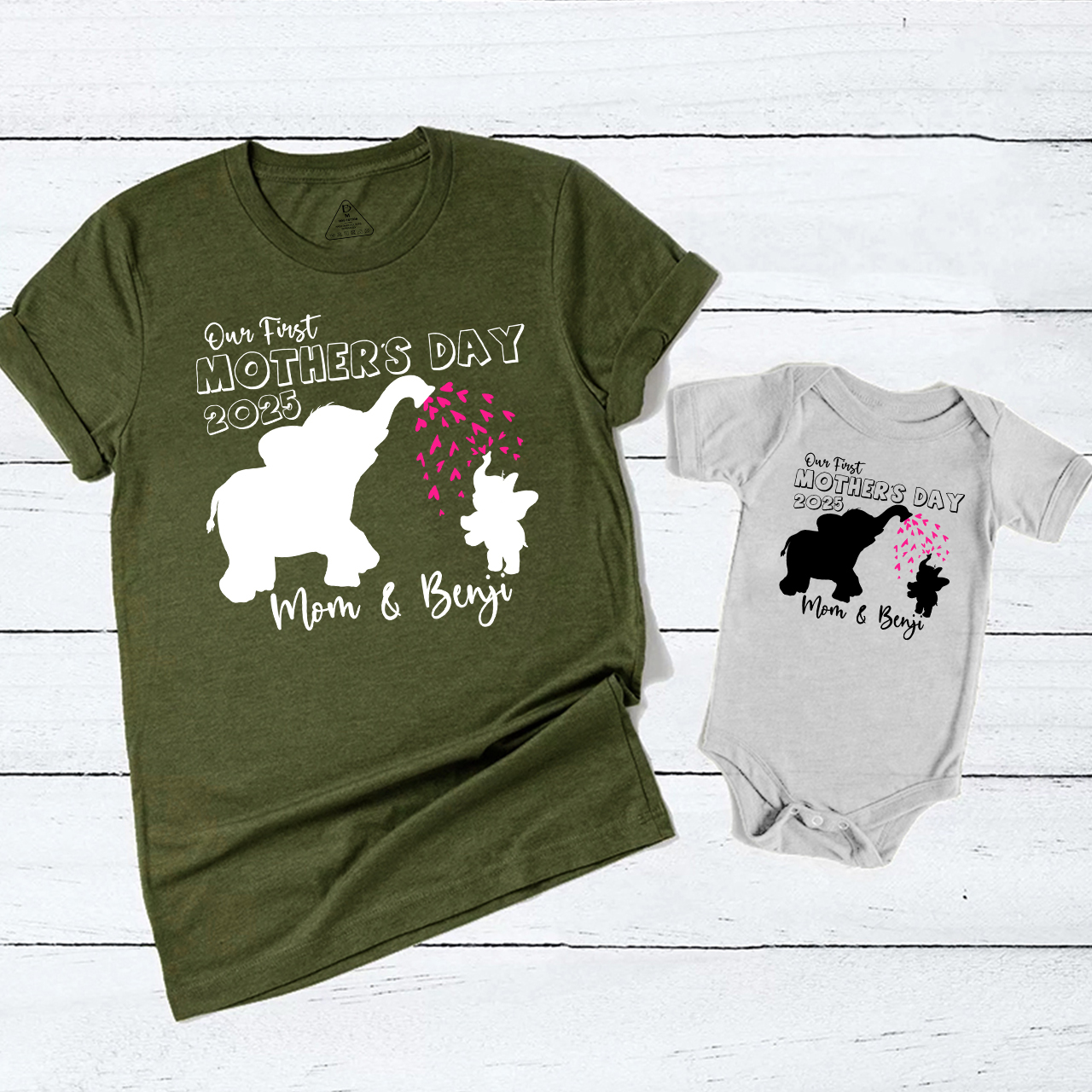 Personalized Our First Mothers Day Elephants Mom&Me Matching Tees