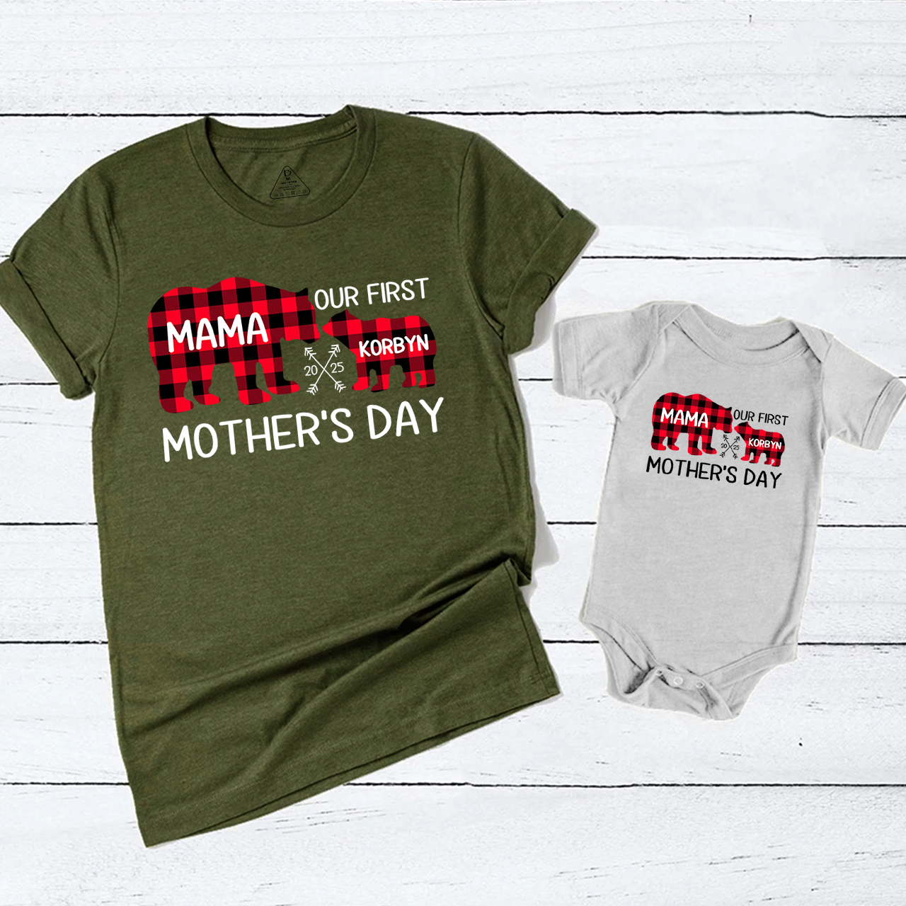 Mommy & Baby Plaid Bear Matching 