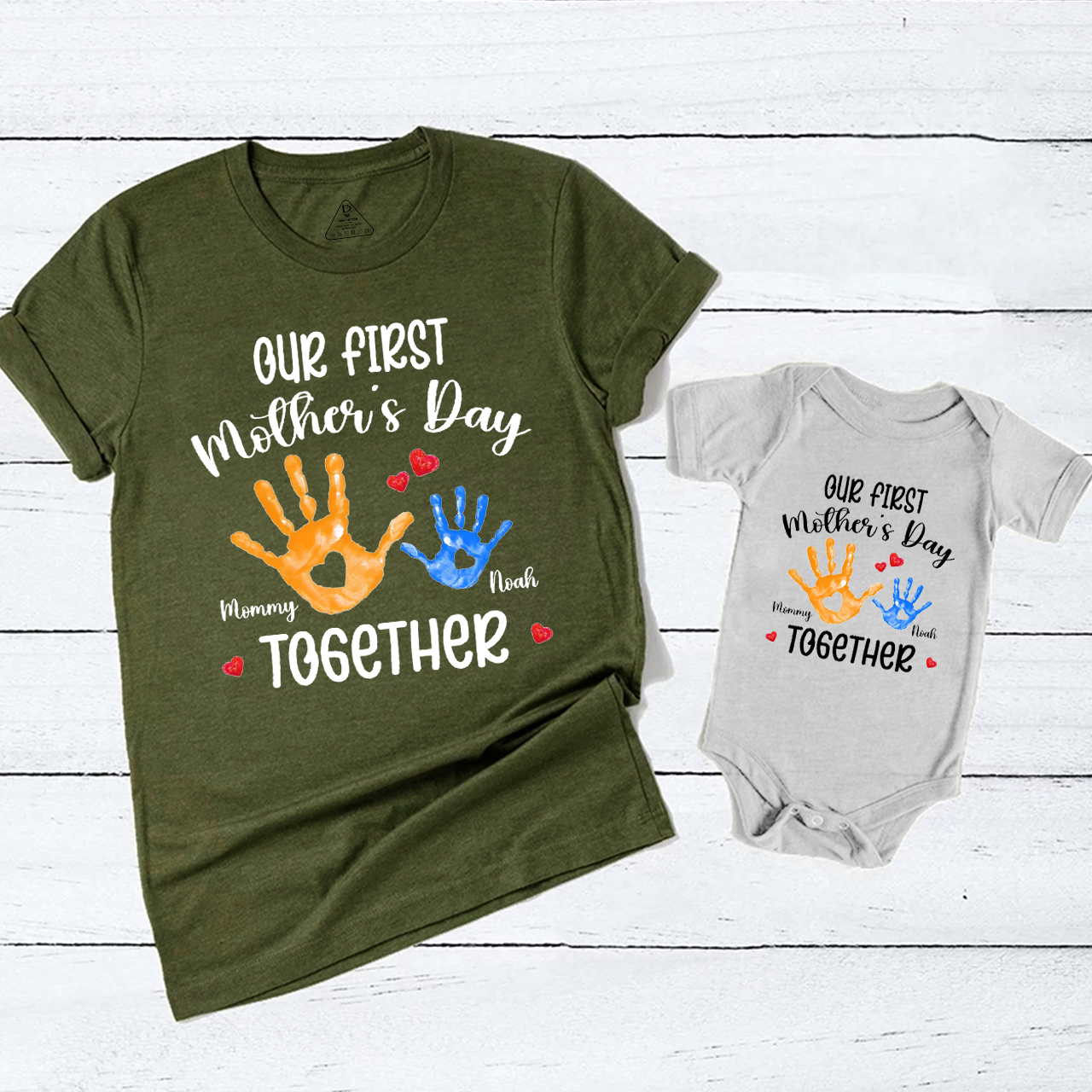 Personalized Names Painting Hands Mom&Me Matching Tees