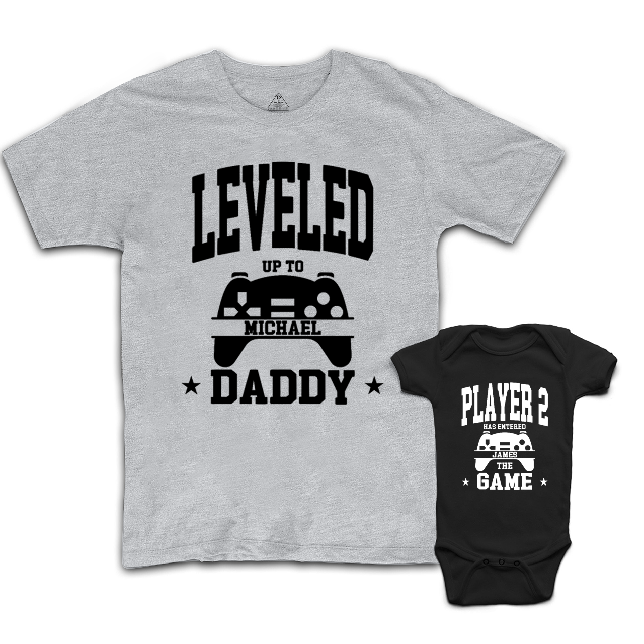 Personalized Leveled Up to Daddy Player 2 Dad&Me Matching Shirts