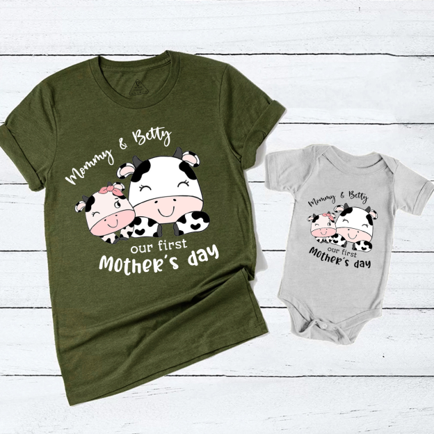 Personalized Cows Celebrate Mother's Day Matching Tees