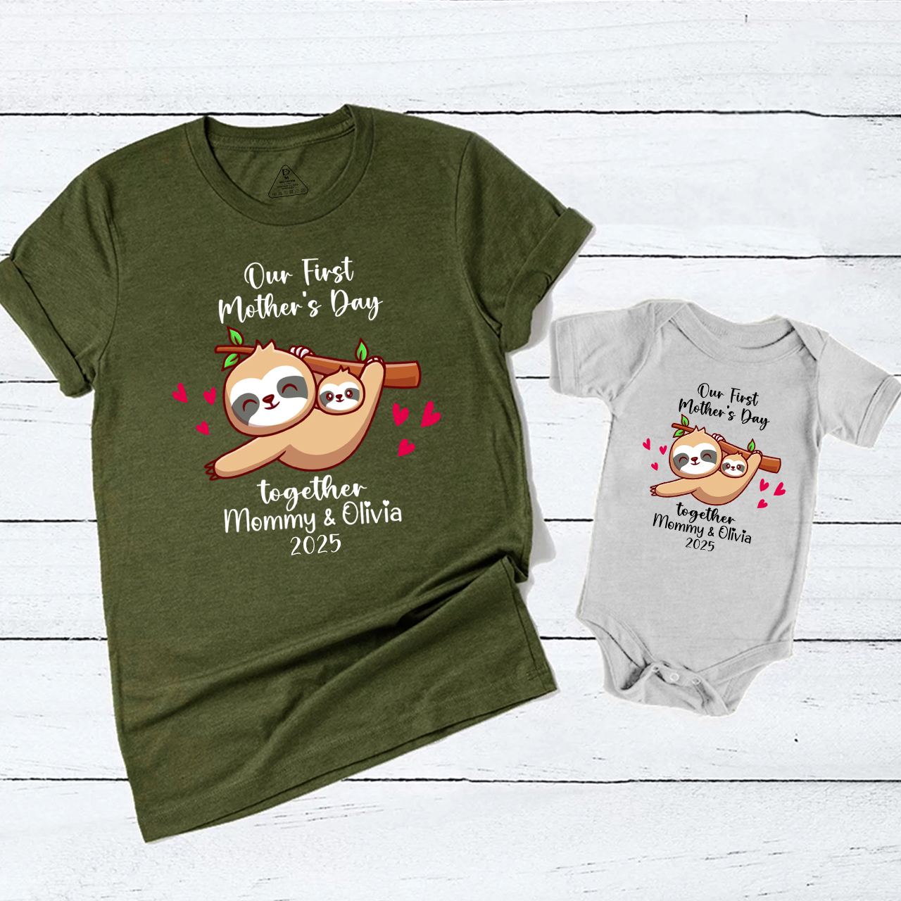 Personalized Funny Sloth 1st Mother's Day Mom&Me Matching Tees