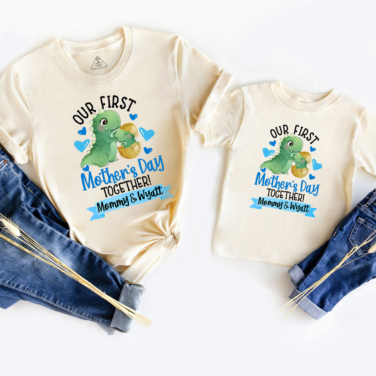 Personalized Our First Mothers Day Dinosaur Mom&Me Matching Tees