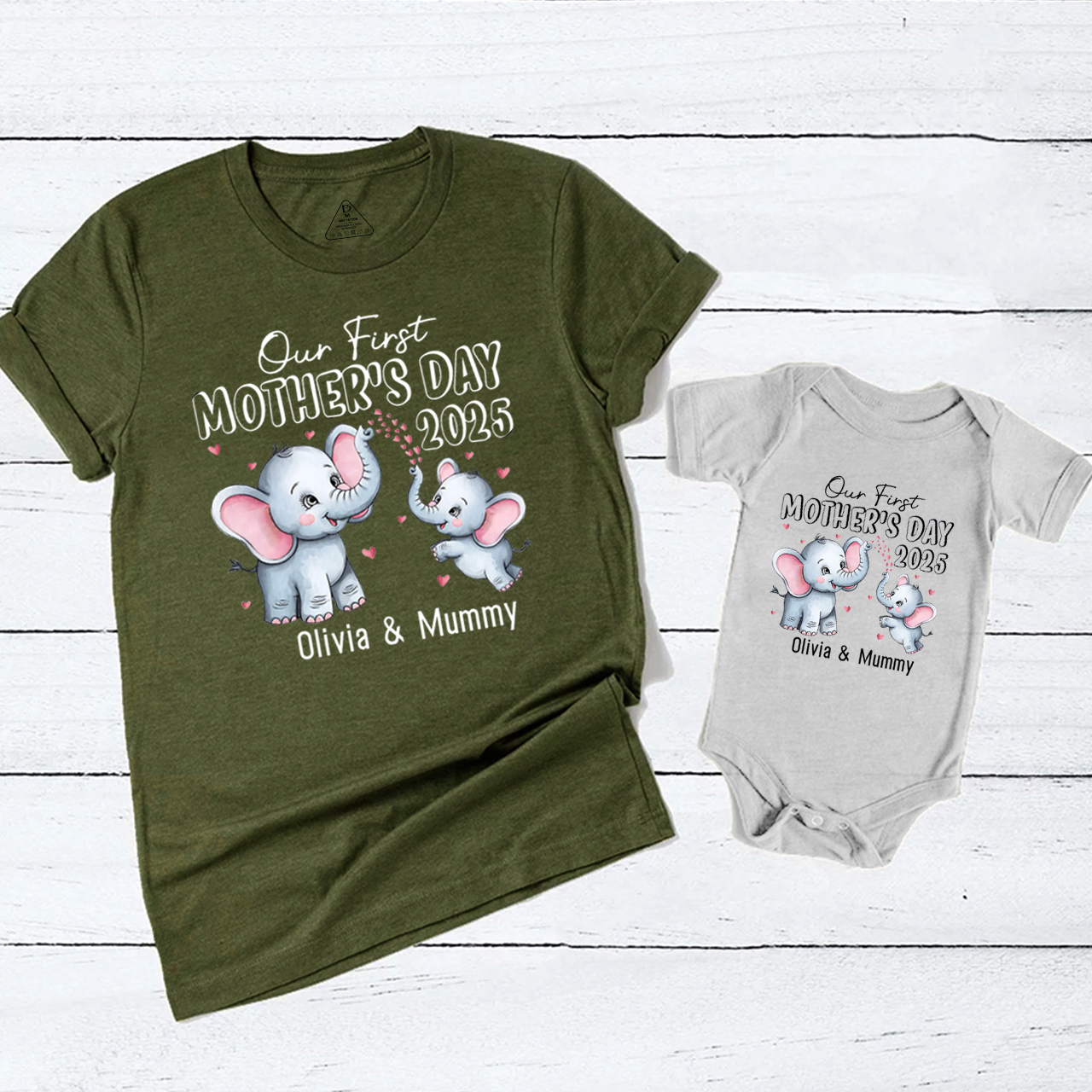 Personalised First Mothers Day Elephant Mom&Me Matching Tees