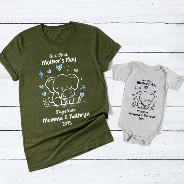 Personalised Line Elephant First Mothers Day Mom&Me Matching Tees