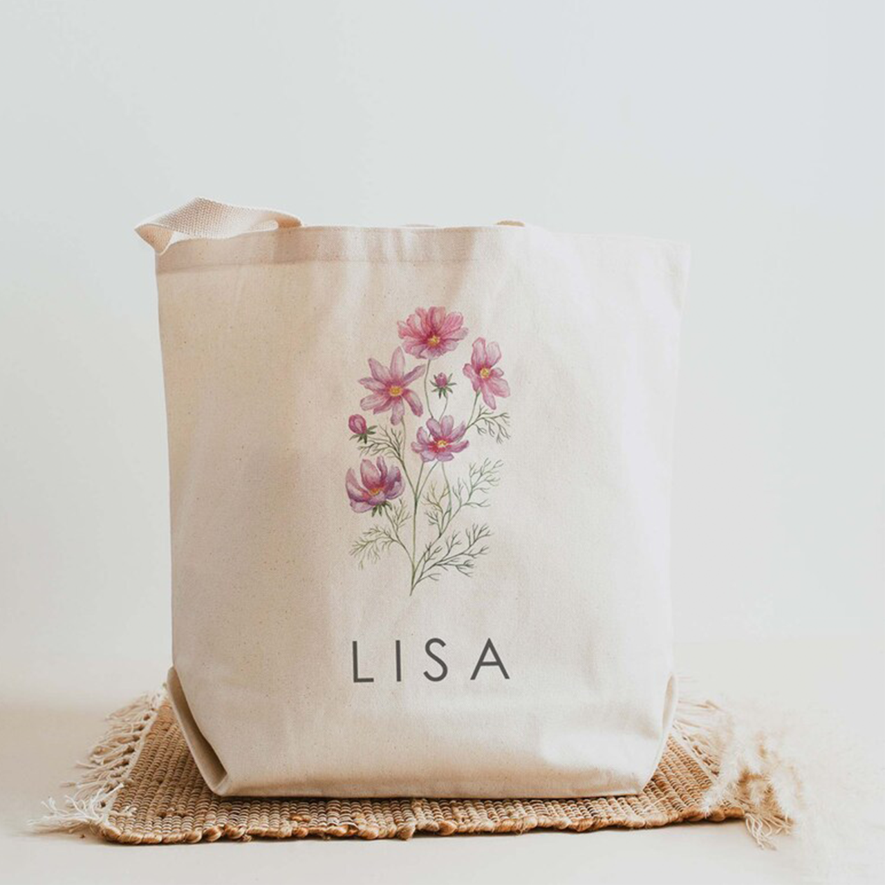 Personalized Birth Month Flower Tote Bag