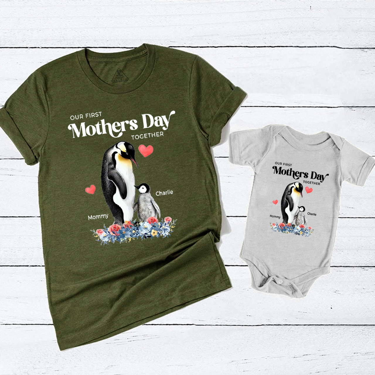 Personalized Baby Penguin Mom&Me Matching Tees