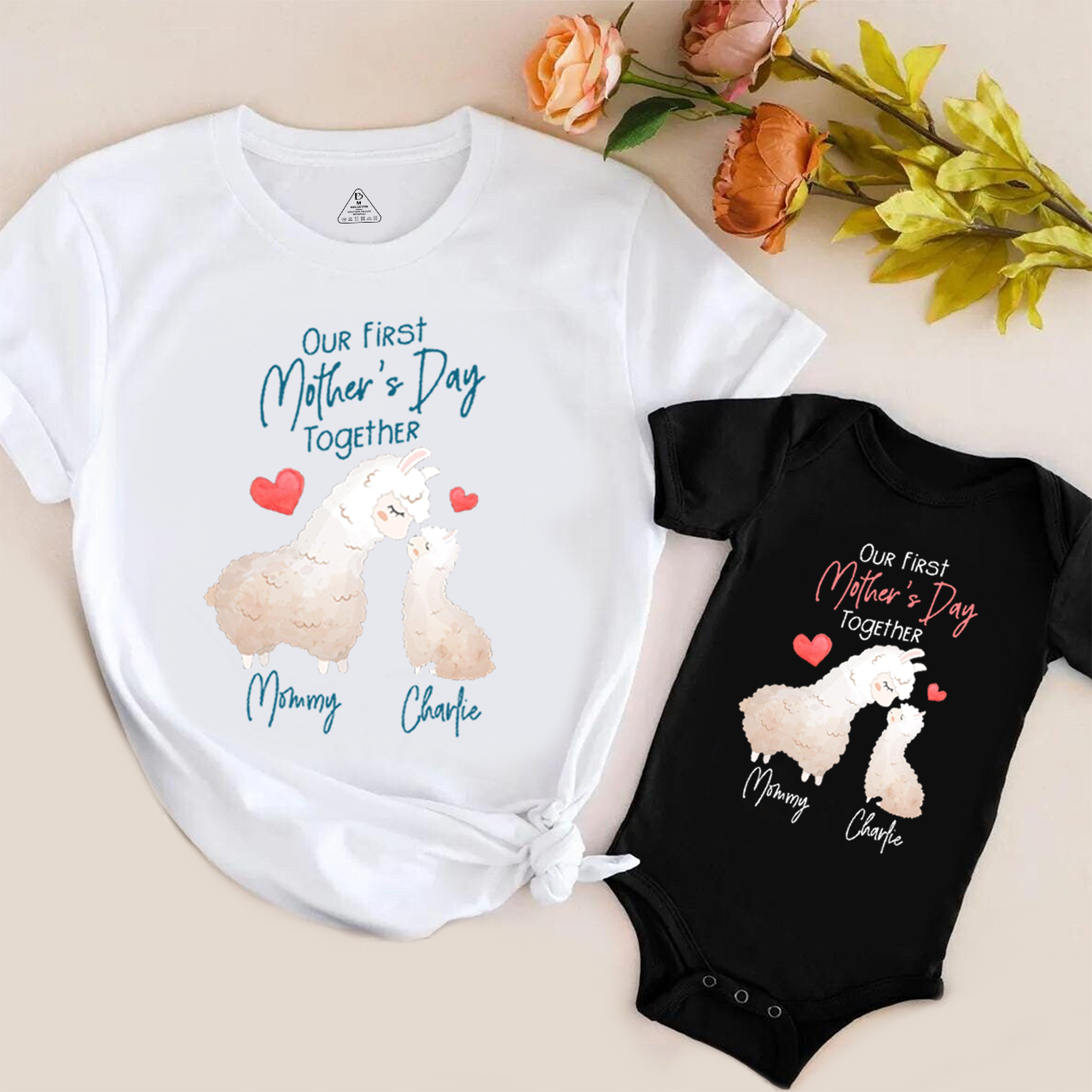Personalized First Mother's Day Llamas Mom&Me Matching Tees