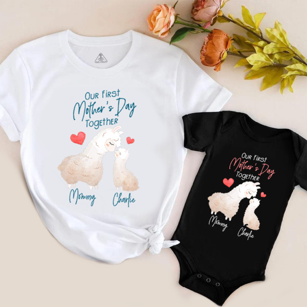 Personalized First Mother's Day Llamas Mom&Me Matching Tees